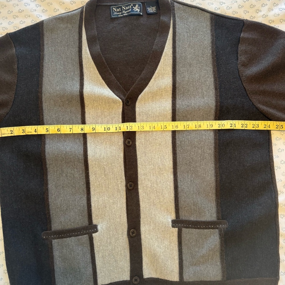 Nat Nast Men's 100% merino wool cardigan in brown, gray, and tan - Picture 4 of 6